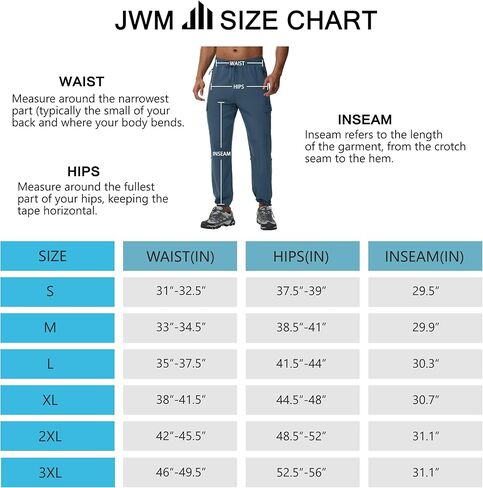 JWM Men's Hiking Cargo Pants - Quick Dry Lightweight Water Resistant Work Tactical Running Outdoor Pant with Zip Pocket UPF50 in Kuwait