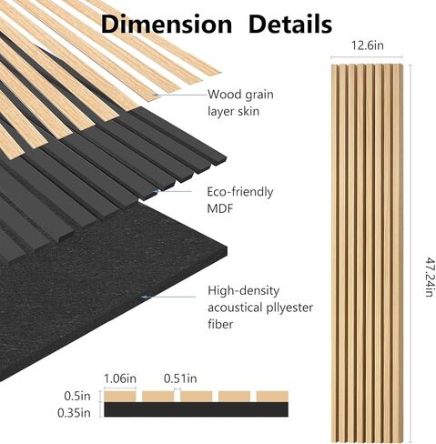 لوحات حائط خشبية صوتية، عبوتان من ألواح حائط خشبية مقاس 47.2 بوصة × 12.6 بوصة، لوحات حائط عازلة للصوت لغرفة النوم وغرفة المعيشة والمطبخ والمكاتب، من خشب البلوط الطبيعي in Kuwait