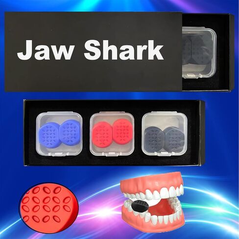 جهاز تدريب الوجه Jaw Shark™ Jaw Toner لتمرين الفك للرجال والنساء - كرات تمرين Jawline Trainer، 3 مستويات مقاومة (6 قطع) أقراص تدريب Jawline من السيليكون، أقراص تونر الفك، علكة خط الفك in Kuwait