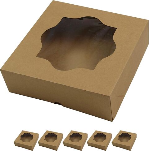 Global Sugar Art 5 Count- 10"x10"x3" Brown Bakery Box for Pies, Cookies, Cakes, Brownies, Quiche and all Baked Goods. Professional Looking Natural Kraft Paper Pastry Boxes in Saudi Arabia