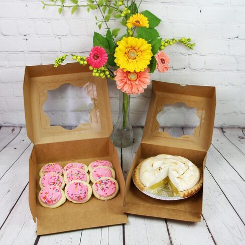 Global Sugar Art 5 Count- 10"x10"x3" Brown Bakery Box for Pies, Cookies, Cakes, Brownies, Quiche and all Baked Goods. Professional Looking Natural Kraft Paper Pastry Boxes in Saudi Arabia