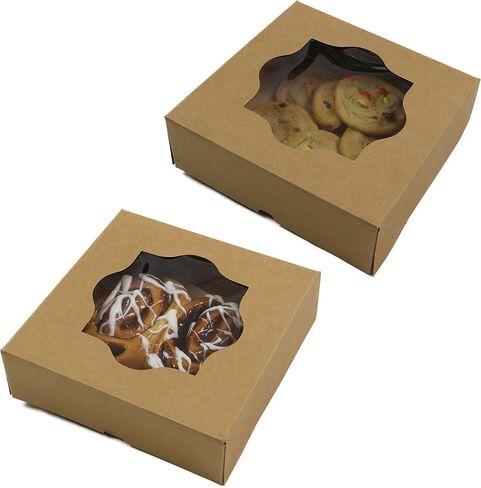 Global Sugar Art 5 Count- 10"x10"x3" Brown Bakery Box for Pies, Cookies, Cakes, Brownies, Quiche and all Baked Goods. Professional Looking Natural Kraft Paper Pastry Boxes in Saudi Arabia