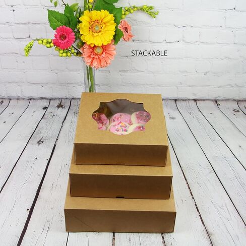 Global Sugar Art 5 Count- 10"x10"x3" Brown Bakery Box for Pies, Cookies, Cakes, Brownies, Quiche and all Baked Goods. Professional Looking Natural Kraft Paper Pastry Boxes in Saudi Arabia