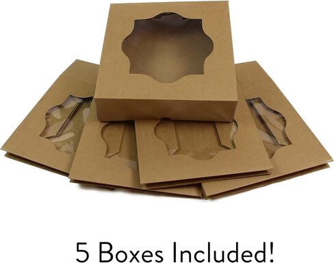 Global Sugar Art 5 Count- 10"x10"x3" Brown Bakery Box for Pies, Cookies, Cakes, Brownies, Quiche and all Baked Goods. Professional Looking Natural Kraft Paper Pastry Boxes in Saudi Arabia