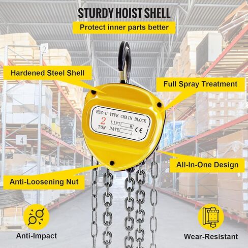 BestEquip Chain Hoist 1100lbs/0.5ton, Chain Block Hoist Manual Chain Hoist 10ft/3m Block Chain Hand Chain Lifting Hoist w/Two Hooks Chain Pulley Tackle Hoist Winch Lifting Pulling Equipment in Yellow in Saudi Arabia