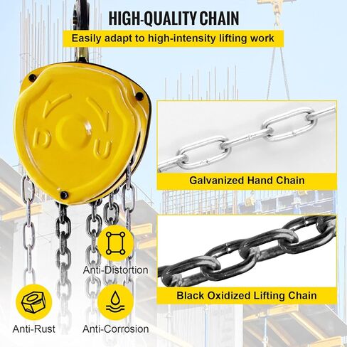 BestEquip Chain Hoist 1100lbs/0.5ton, Chain Block Hoist Manual Chain Hoist 10ft/3m Block Chain Hand Chain Lifting Hoist w/Two Hooks Chain Pulley Tackle Hoist Winch Lifting Pulling Equipment in Yellow in Saudi Arabia
