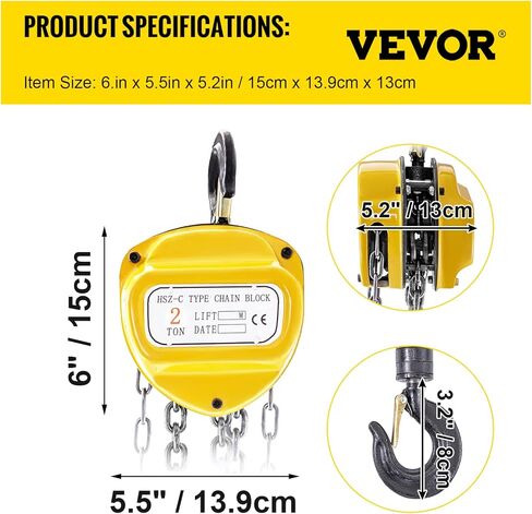 BestEquip Chain Hoist 1100lbs/0.5ton, Chain Block Hoist Manual Chain Hoist 10ft/3m Block Chain Hand Chain Lifting Hoist w/Two Hooks Chain Pulley Tackle Hoist Winch Lifting Pulling Equipment in Yellow in Saudi Arabia