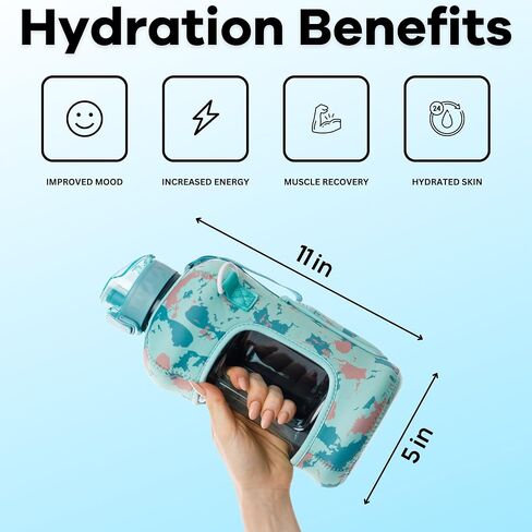 زجاجة مياه نصف جالون من HYDRARANK مع كم - زجاجة مياه رياضية خالية من مادة BPA مع قش وغطاء صنبور - مقاومة للتسرب - إبريق ماء كبير قابل لإعادة الاستخدام مع حزام، مقبض للترطيب اليومي (74 أونصة) in Saudi Arabia