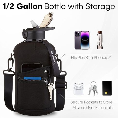 HYDRARANK Half Gallon Water Bottle with Sleeve - BPA Free Gym Water Bottle with Straw and Spout Lid - Leak Proof - Reusable Large Water Jug with Strap, Handle for Daily Hydration (74 ounce) in Saudi Arabia