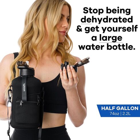 HYDRARANK Half Gallon Water Bottle with Sleeve - BPA Free Gym Water Bottle with Straw and Spout Lid - Leak Proof - Reusable Large Water Jug with Strap, Handle for Daily Hydration (74 ounce) in Saudi Arabia