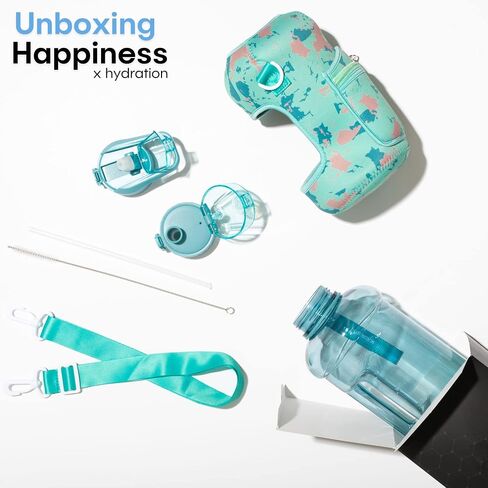 زجاجة مياه نصف جالون من HYDRARANK مع كم - زجاجة مياه رياضية خالية من مادة BPA مع قش وغطاء صنبور - مقاومة للتسرب - إبريق ماء كبير قابل لإعادة الاستخدام مع حزام، مقبض للترطيب اليومي (74 أونصة) in Saudi Arabia