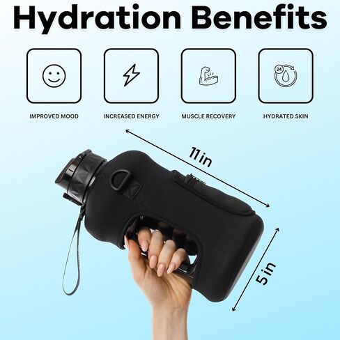 HYDRARANK Half Gallon Water Bottle with Sleeve - BPA Free Gym Water Bottle with Straw and Spout Lid - Leak Proof - Reusable Large Water Jug with Strap, Handle for Daily Hydration (74 ounce) in Saudi Arabia