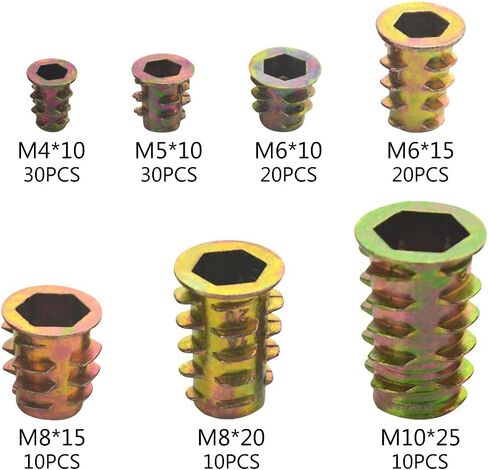 130 قطعة إدراجات مترابطة المكسرات 7 أحجام إدراجات المكسرات مجموعة متنوعة للأثاث الخشبي متري الخيوط الخشب إدراج M4/M5/M6/M8/M10 in Kuwait