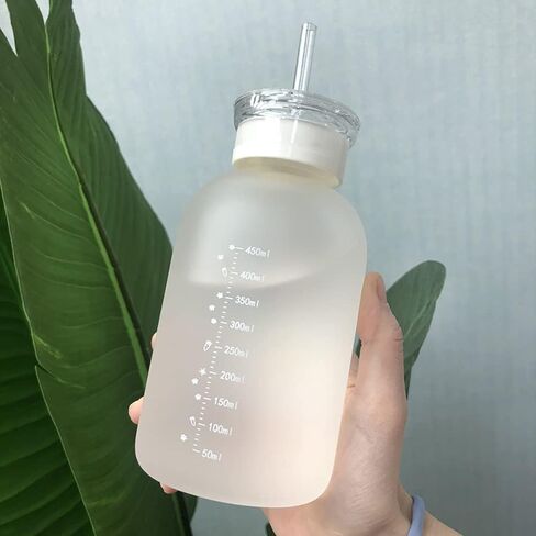 480ml Milk Juice Cute Water Bottle with Scale 2 Lids Little daisy Matte Portable Transparent Water Cup Glass Bottles Creative Handy Cup (1Pcs Six Flowers) in Saudi Arabia