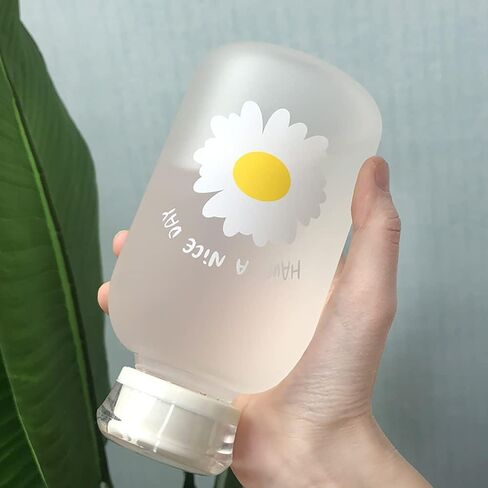 480ml Milk Juice Cute Water Bottle with Scale 2 Lids Little daisy Matte Portable Transparent Water Cup Glass Bottles Creative Handy Cup (1Pcs Six Flowers) in Saudi Arabia