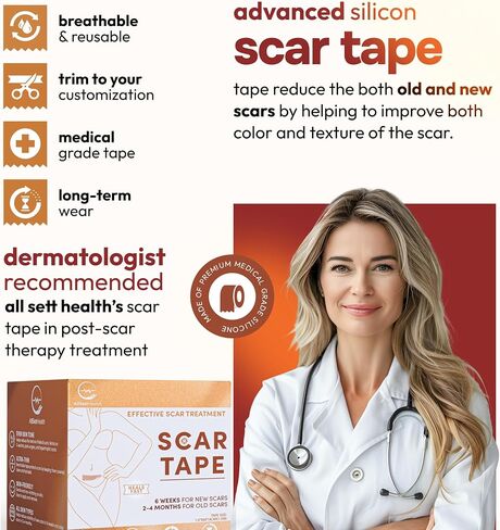 Silicone Scar Tape Reusable Sheets (60" x 1.6") Medical Grade Silicone Scar Sheets for Surgical Scars, Burns, Tummy Tuck, Keloid, C-Section - Cut to Size Scar Treatment in Saudi Arabia