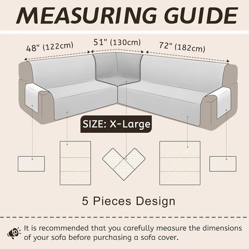 Arfntevss أغطية الأريكة المقسمة على شكل حرف L مجموعة غطاء أريكة مقاوم للماء مجموعة غطاء مبطن عالمي 5 قطع على شكل حرف U غطاء أريكة غير قابل للانزلاق حامي أثاث غرفة المعيشة (رمادي فاتح، كبير) in Kuwait