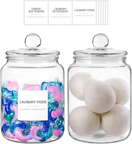 برطمانات زجاجية موستري لتنظيم غرفة الغسيل، برطمانات غسيل سهلة الفتح بيد واحدة مع أغطية سعة 0.5 جالون (مجموعة من 2) in Kuwait