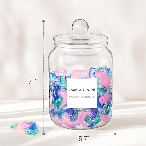 برطمانات زجاجية موستري لتنظيم غرفة الغسيل، برطمانات غسيل سهلة الفتح بيد واحدة مع أغطية سعة 0.5 جالون (مجموعة من 2) in Kuwait