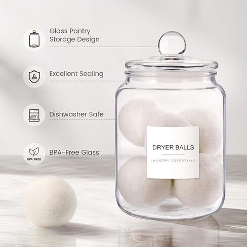 برطمانات زجاجية موستري لتنظيم غرفة الغسيل، برطمانات غسيل سهلة الفتح بيد واحدة مع أغطية سعة 0.5 جالون (مجموعة من 2) in Kuwait