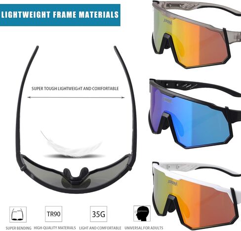 نظارات JEPOZRA المستقطبة لركوب الدراجات مع 3 عدسات قابلة للتبديل، نظارات ركوب البيسبول والجري والتزلج الرياضية in Kuwait