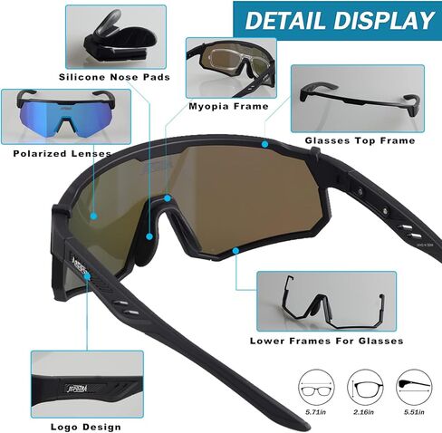 نظارات JEPOZRA المستقطبة لركوب الدراجات مع 3 عدسات قابلة للتبديل، نظارات ركوب البيسبول والجري والتزلج الرياضية in Kuwait