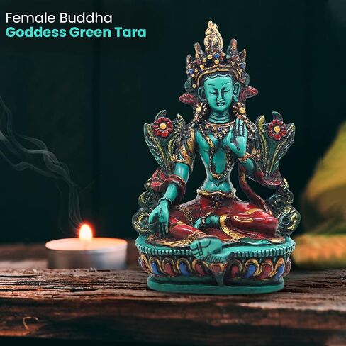 DharmaObjects Large Tibetan Buddhist Green Tara Resin Statue Mother Goddess 6" Tall in Saudi Arabia