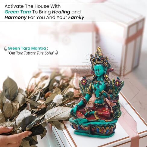 DharmaObjects Large Tibetan Buddhist Green Tara Resin Statue Mother Goddess 6" Tall in Saudi Arabia