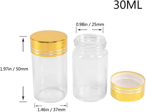 50ml Transparent Borosilicate Glass Bottle With Gold Aluminum Cap Breakable Glass Bottle Prop Gift Jars Crafts 6pcs-37x70x25mm in Saudi Arabia