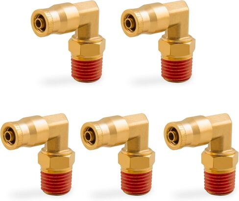 1/4 "الكوع الاتحاد DOT النحاس دفع لتوصيل تركيبات خط الهواء، 1/4" OD أنبوب x1/4 "NPT 90 درجة الاتحاد قطب الكوع خط الفرامل الهواء موصلات تركيب سريع لمقطورات الشاحنات أو نظام الهواء الصناعة (5PCS) in Kuwait
