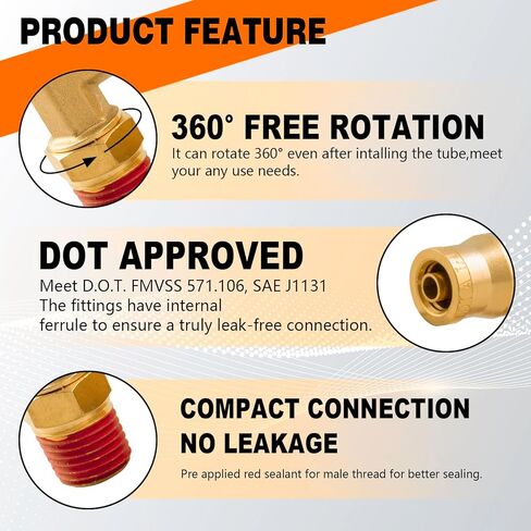 1/4 "الكوع الاتحاد DOT النحاس دفع لتوصيل تركيبات خط الهواء، 1/4" OD أنبوب x1/4 "NPT 90 درجة الاتحاد قطب الكوع خط الفرامل الهواء موصلات تركيب سريع لمقطورات الشاحنات أو نظام الهواء الصناعة (5PCS) in Kuwait