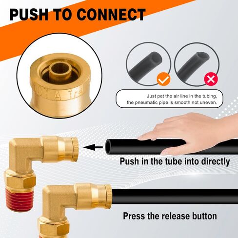 1/4 "الكوع الاتحاد DOT النحاس دفع لتوصيل تركيبات خط الهواء، 1/4" OD أنبوب x1/4 "NPT 90 درجة الاتحاد قطب الكوع خط الفرامل الهواء موصلات تركيب سريع لمقطورات الشاحنات أو نظام الهواء الصناعة (5PCS) in Kuwait