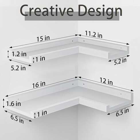 Floating Corner Shelves with Lip, 4 Tier Modern White Corner Wall Shelves, Wooden Corner Floating Ledge Shelves Wall Mounted for Wall Decor, L Shaped Corner Shelf for Living Room, Bedroom, Bathroom in Saudi Arabia