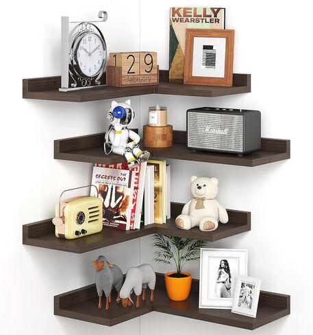 Floating Corner Shelves with Lip, 4 Tier Modern White Corner Wall Shelves, Wooden Corner Floating Ledge Shelves Wall Mounted for Wall Decor, L Shaped Corner Shelf for Living Room, Bedroom, Bathroom in Saudi Arabia
