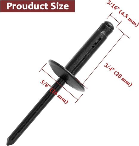60 قطعة من المسامير العمياء ذات الحافة الكبيرة 3/16 بوصة × 3/4 بوصة، مسامير من الألومنيوم الأسود، قطر الحافة 5/8 بوصة (16 مم) in Kuwait