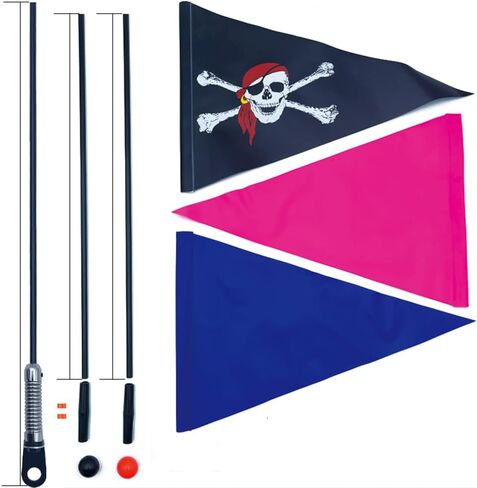 1 set of bicycle safety flags/adjustable height with springs, resilient heavy-duty fiberglass poles, polyester full-color pink safety flags, blue safety flags, and pirate flags.… in Saudi Arabia