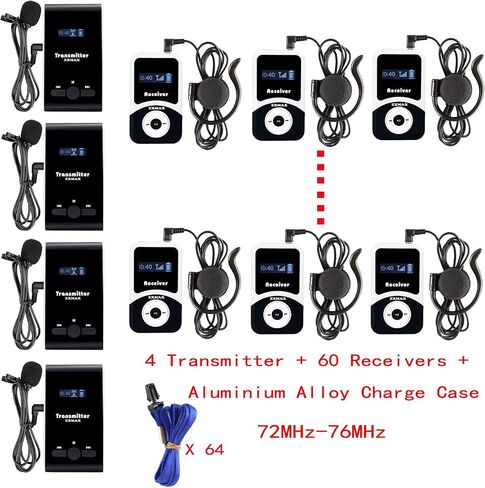 نظام نقل الصوت الصوتي للدليل السياحي اللاسلكي EXMAX ATG-100T 195 ميجاهرتز + علبة شحن من سبائك الألومنيوم لتعليم المرشدين السياحيين ومؤتمر السفر ومتحف السفر وكنيسة الحج (4 أجهزة إرسال و60 جهاز استقبال) in Saudi Arabia