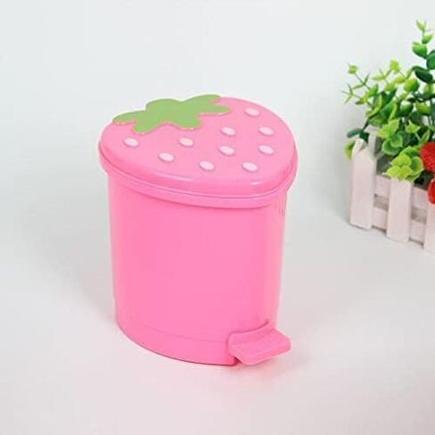 Desktop Trash Can Mini with Swing Lid Cute Pink Strawberry, Mini Countertop Trash Cans for Desk Car Office Kitchen, Tiny Trash Can, Mini Garbage Can Plastic in Saudi Arabia