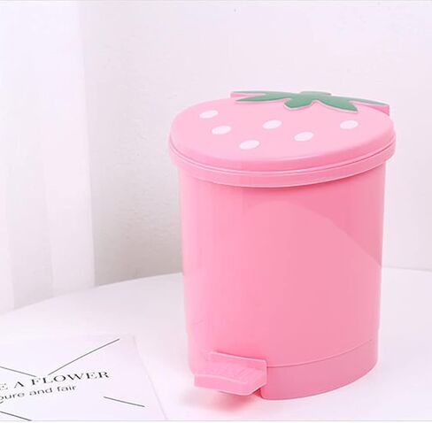 Desktop Trash Can Mini with Swing Lid Cute Pink Strawberry, Mini Countertop Trash Cans for Desk Car Office Kitchen, Tiny Trash Can, Mini Garbage Can Plastic in Saudi Arabia