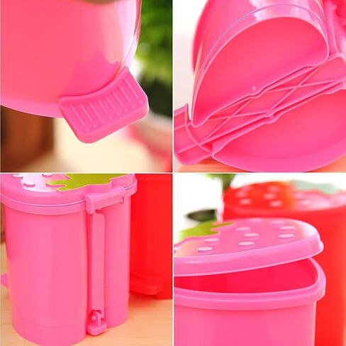 Desktop Trash Can Mini with Swing Lid Cute Pink Strawberry, Mini Countertop Trash Cans for Desk Car Office Kitchen, Tiny Trash Can, Mini Garbage Can Plastic in Saudi Arabia