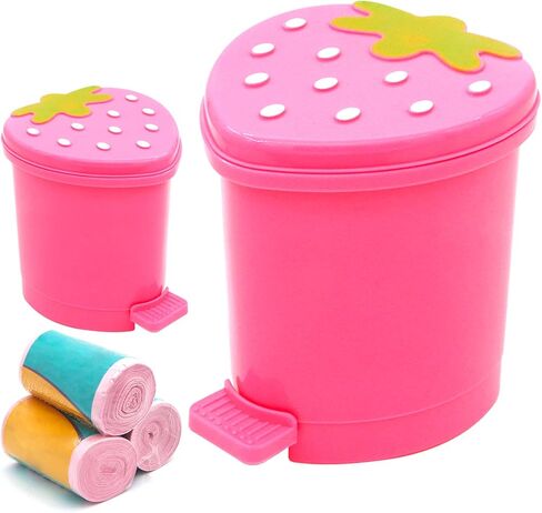 Desktop Trash Can Mini with Swing Lid Cute Pink Strawberry, Mini Countertop Trash Cans for Desk Car Office Kitchen, Tiny Trash Can, Mini Garbage Can Plastic in Saudi Arabia