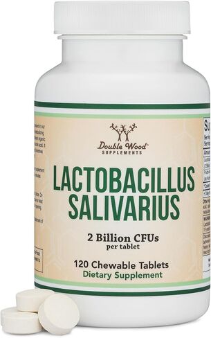 البروبيوتيك عن طريق الفم Lactobacillus Salivarius - أقراص الفانيليا لصحة الأسنان والأسنان واللثة - علاج شديد لرائحة الفم الكريهة للبالغين (120 عددًا، 2 مليار وحدة تشكيل مستعمرة لكل قرص 20 مجم) من Double Wood in Kuwait