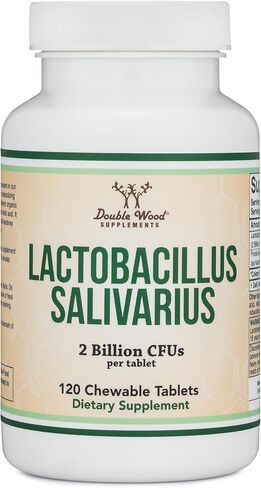 البروبيوتيك عن طريق الفم Lactobacillus Salivarius - أقراص الفانيليا لصحة الأسنان والأسنان واللثة - علاج شديد لرائحة الفم الكريهة للبالغين (120 عددًا، 2 مليار وحدة تشكيل مستعمرة لكل قرص 20 مجم) من Double Wood in Kuwait