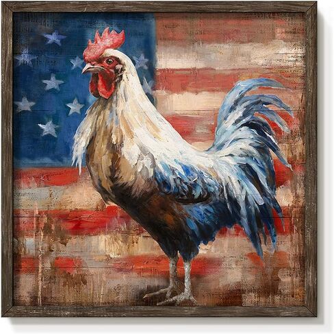 ديكور جداري خشبي على شكل ديك: صورة حيوانات المزرعة، علم الديك الريفي، عمل فني مؤطر، لوحة دجاج المزرعة هي مزيج مثالي من طبيعة الطاقة للمطبخ، منزل ريفي، غرفة نوم 12 بوصة × 12 بوصة in Kuwait