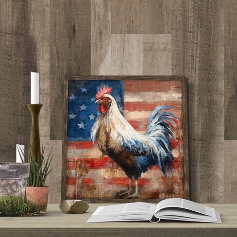 ديكور جداري خشبي على شكل ديك: صورة حيوانات المزرعة، علم الديك الريفي، عمل فني مؤطر، لوحة دجاج المزرعة هي مزيج مثالي من طبيعة الطاقة للمطبخ، منزل ريفي، غرفة نوم 12 بوصة × 12 بوصة in Kuwait