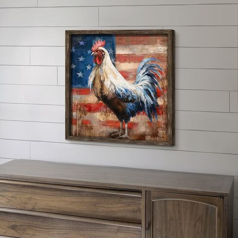 ديكور جداري خشبي على شكل ديك: صورة حيوانات المزرعة، علم الديك الريفي، عمل فني مؤطر، لوحة دجاج المزرعة هي مزيج مثالي من طبيعة الطاقة للمطبخ، منزل ريفي، غرفة نوم 12 بوصة × 12 بوصة in Kuwait