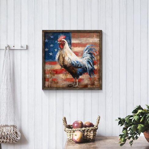 ديكور جداري خشبي على شكل ديك: صورة حيوانات المزرعة، علم الديك الريفي، عمل فني مؤطر، لوحة دجاج المزرعة هي مزيج مثالي من طبيعة الطاقة للمطبخ، منزل ريفي، غرفة نوم 12 بوصة × 12 بوصة in Kuwait