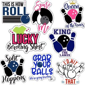 Bowling Stickers (8 Pack) - Perfect Bowling Gifts for Men and Women, Use On Water Bottles, Anywhere You Need Bowling Decals or Laptop Stickers, Waterproof Durable 100% Vinyl