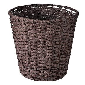 Round Wicker Waste Basket Paper Bin - Wicker Trash Basket - Woven Trash Can Rubbish Basket for Bedroom, Bathroom, Offices or Home (Grey)