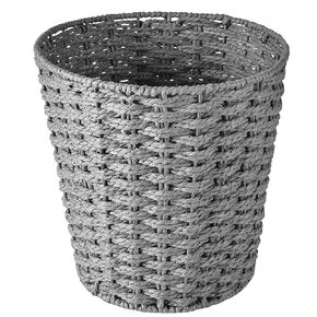 Round Wicker Waste Basket Paper Bin - Wicker Trash Basket - Woven Trash Can Rubbish Basket for Bedroom, Bathroom, Offices or Home (Grey)